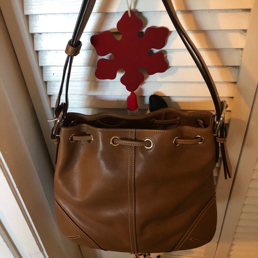brown leather coach bag